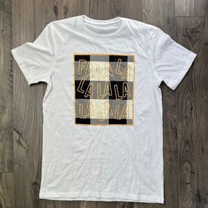 Old Navy Men's White "FALA LA" Plaid Graphic T Shirt‎ Tall